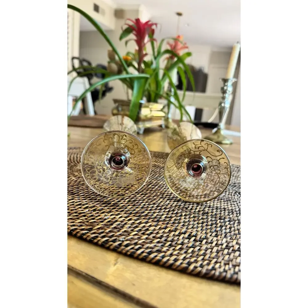 Pier 1 Imports Rioja Ruby and Gold Hand Painted Champagne Flute Glasses
